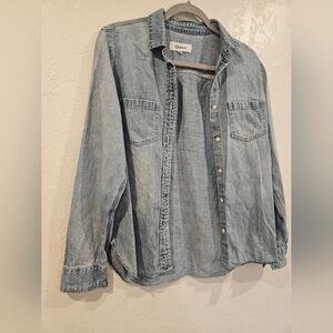 Quince Denim Button-Up Long Sleeve Collared Shirt Blue 100% Cotton Womens Size M